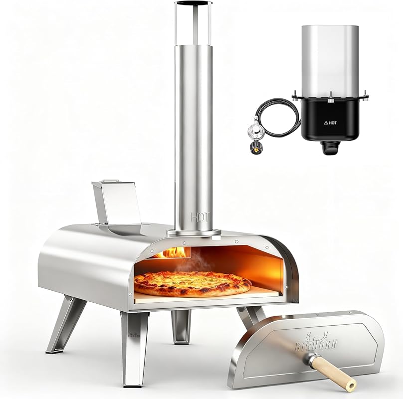 BIG HORN 12-Inch Portable Wood Fired Propane Pizza Oven with Stone