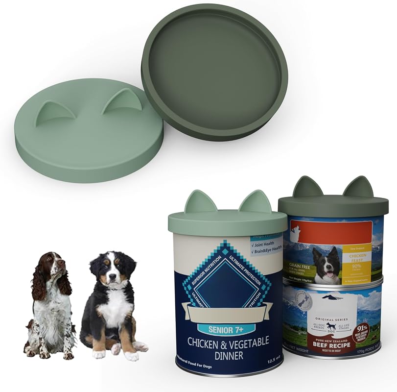 OHMO 2 Pack BPA-Free Silicone Pet Food Can Covers for 12.5-14oz Cans, 
