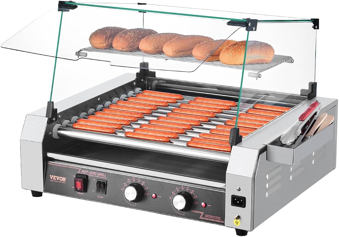 VEVOR 11 Roller Commercial Hot Dog Grill Cooker Machine with Dual Temp