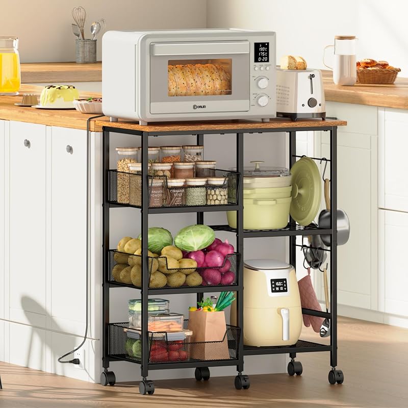 Rolling Kitchen Island Cart with Adjustable Shelf and Lockable Wheels,