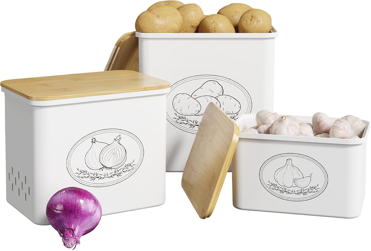 Lifewit Set of 3 Stackable Plastic Potato Onion Garlic Keeper with Aer