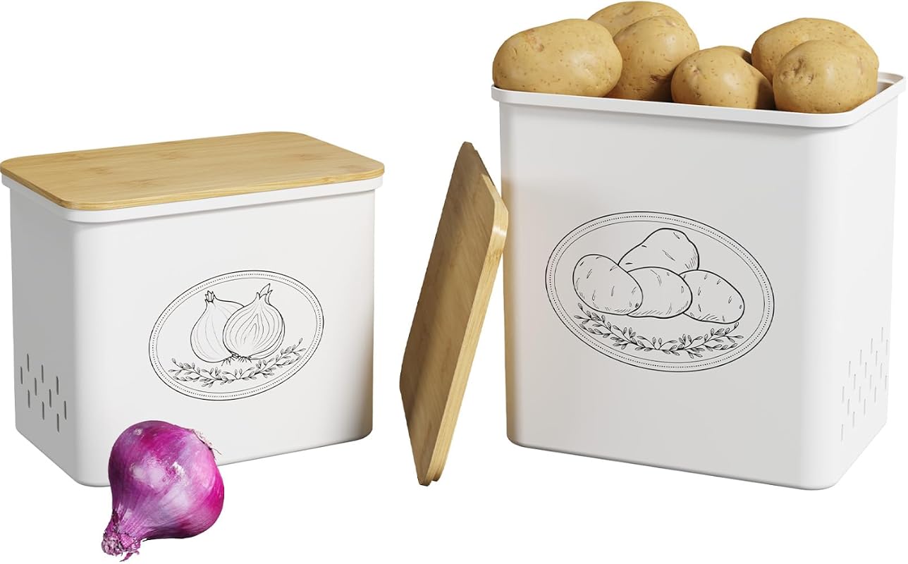 Lifewit Set of 2 Stackable Plastic Potato Onion Garlic Keeper with Aer