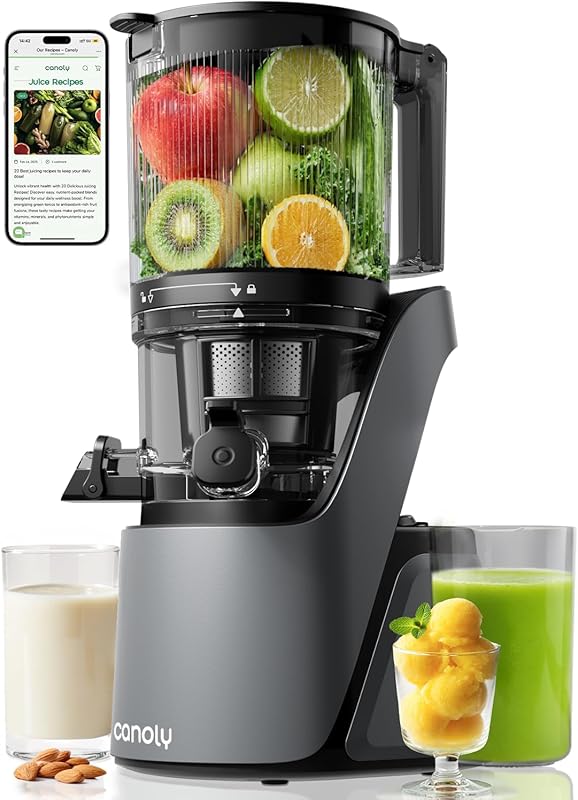 Canoly C16 Cold Press Juicer with 6-Inch Extra Wide Feed Chute, 3-IN-1
