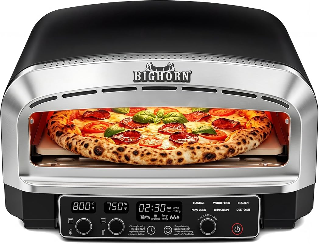 BIG HORN 14-Inch Indoor Electric Countertop Pizza Oven with Stone & Pe