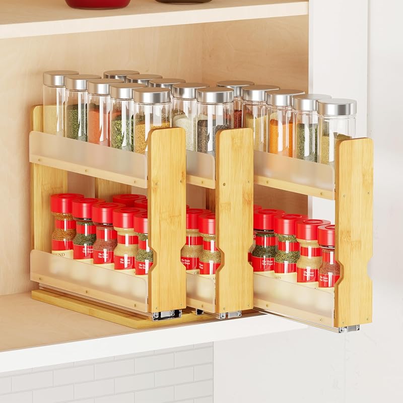 SpaceAid Bamboo Pull Out Spice Rack Organizer for Cabinet Heavy Duty S