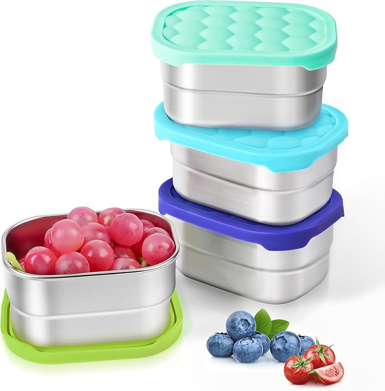 Tanjiae 4-Pack 8oz Stainless Steel Snack Containers for Kids, Easy Ope