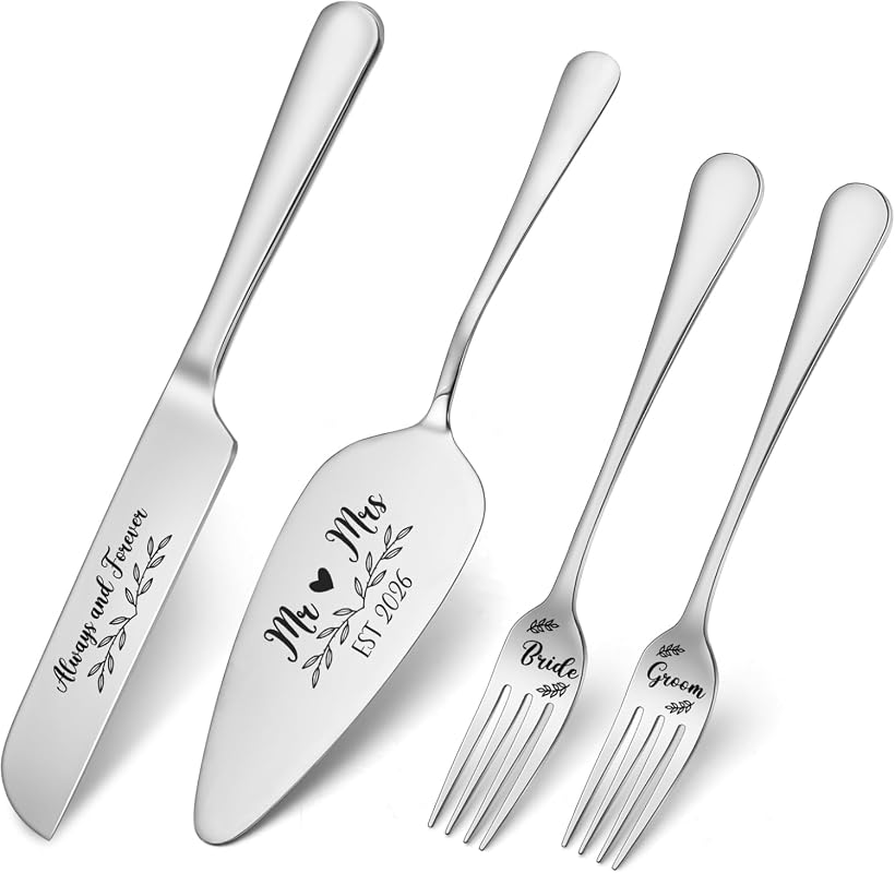 Wedding Cake Knife and Server Set 4 Pack Stainless Steel Cake Cutting