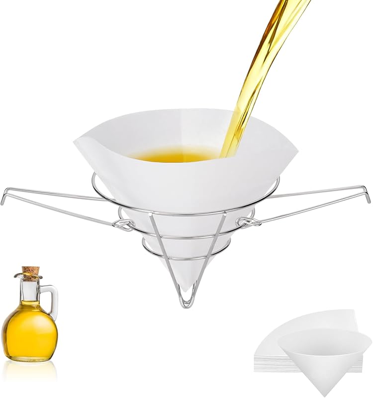 10 Inch Stainless Steel Deep Fryer Oil Filter Stand with 25 Paper Filt