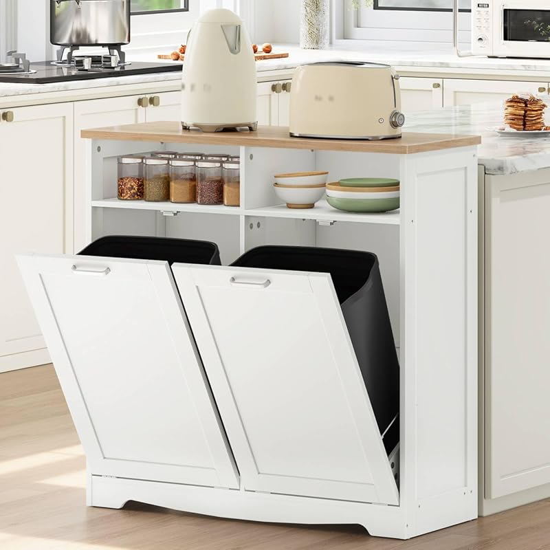 HOOBRO 20 Gallon Double Tilt Out Trash Can Cabinet, Hidden Storage wit