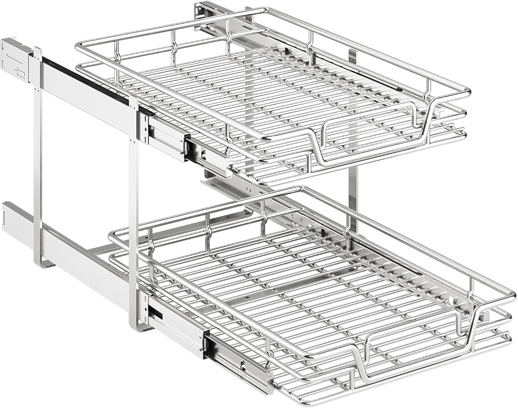 2-Tier Kitchen Cabinet Pull Out Shelf and Drawer Organizer Slide Out P