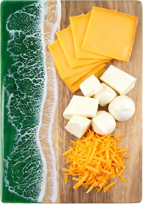 Ocean Resin Charcuterie Board 36cm Green, Handcrafted for Cheese, Meat