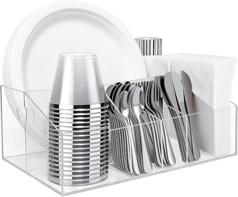 Acrylic Paper Plate Organizer and Dispenser – Extra Capacity Plate and
