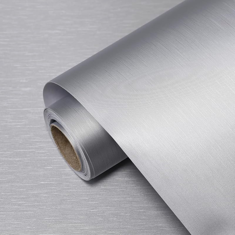 15.7x118 Inch Silver Stainless Steel Contact Paper Peel and Stick Wate