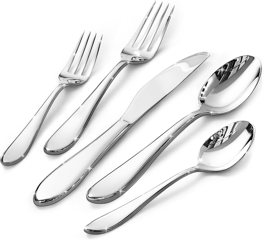 KINGSTONE 40-Piece Silverware Set for 8, 18/10 Premium Stainless Steel Mirror Polished Flatware