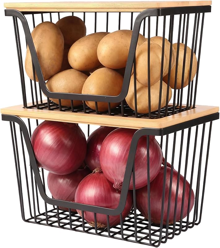 2 Pack Stackable Wire Storage Baskets for Onion Potato Fruit Vegetable