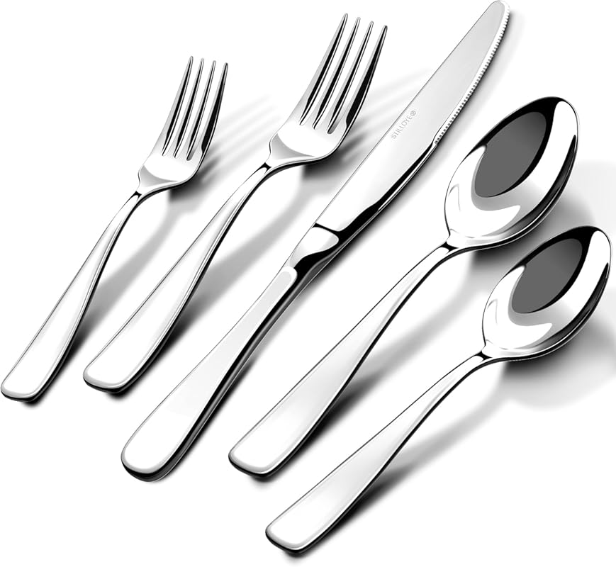 40-Piece Heavy 18/10 Stainless Steel Silverware Set for 8, Mirror Polished Knives Forks Spoons