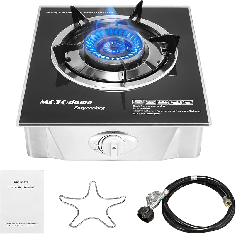 Single Burner 15000 BTU Propane Stove with LPG Adapter for Indoor and 