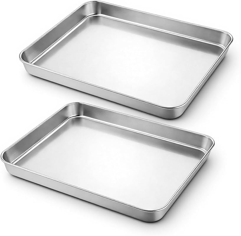 2 Pcs Stainless Steel Toaster Oven Baking Pans, 11x9.2 Non-Stick Cooki