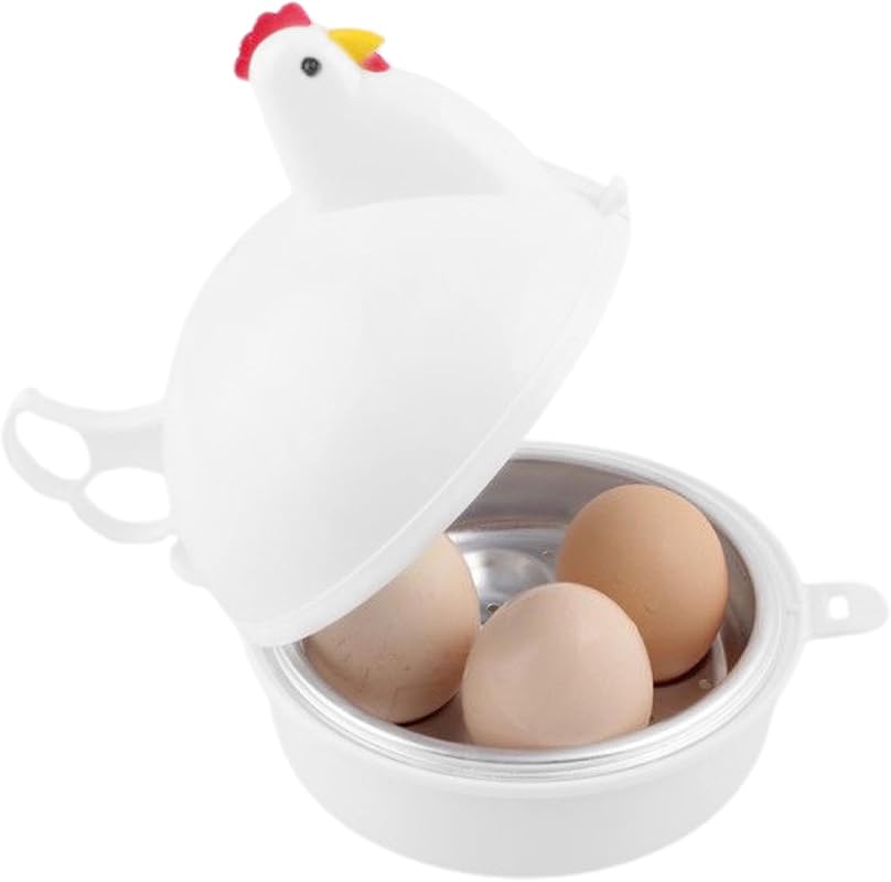 Fun Chicken-Shaped Microwave Egg Cooker for Four Eggs Space Saving Poa
