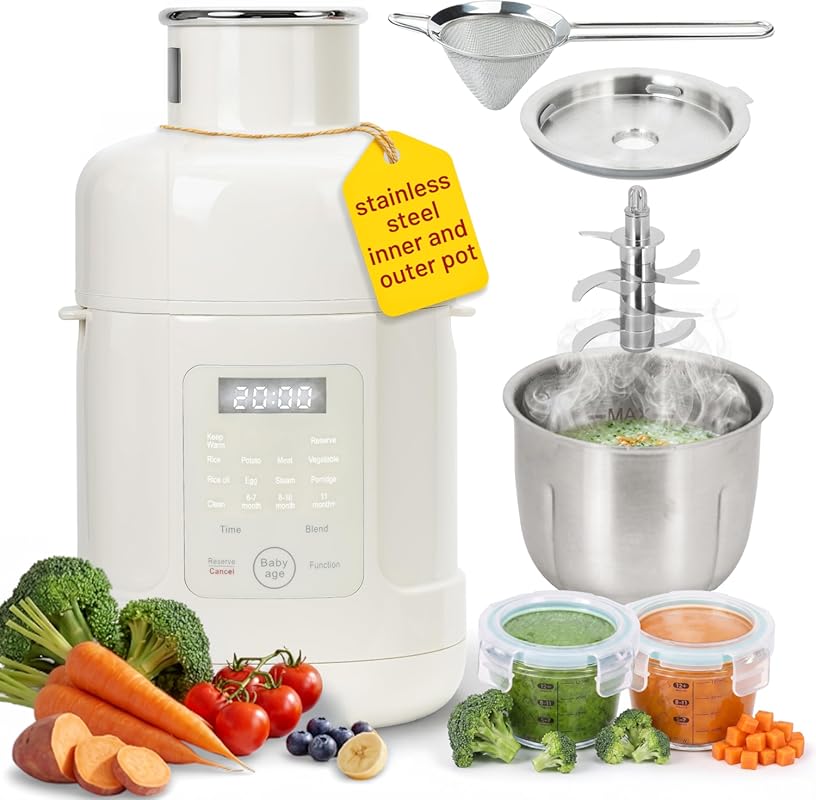 Stainless Steel Baby Food Maker Steamer and Blender with Strainer, 2 J