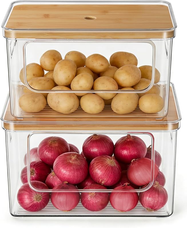 Hudgan 2 Set Stackable Potato and Onion Storage Bins for Pantry Organi