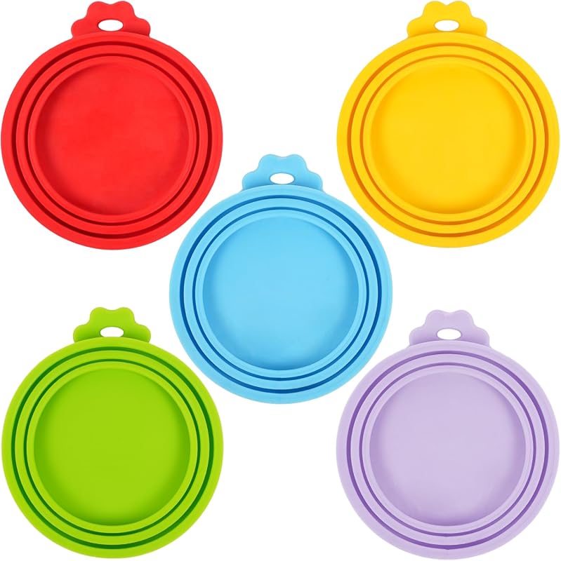 5 Pack Universal Silicone Dog and Cat Food Can Covers, Safe and Reusab