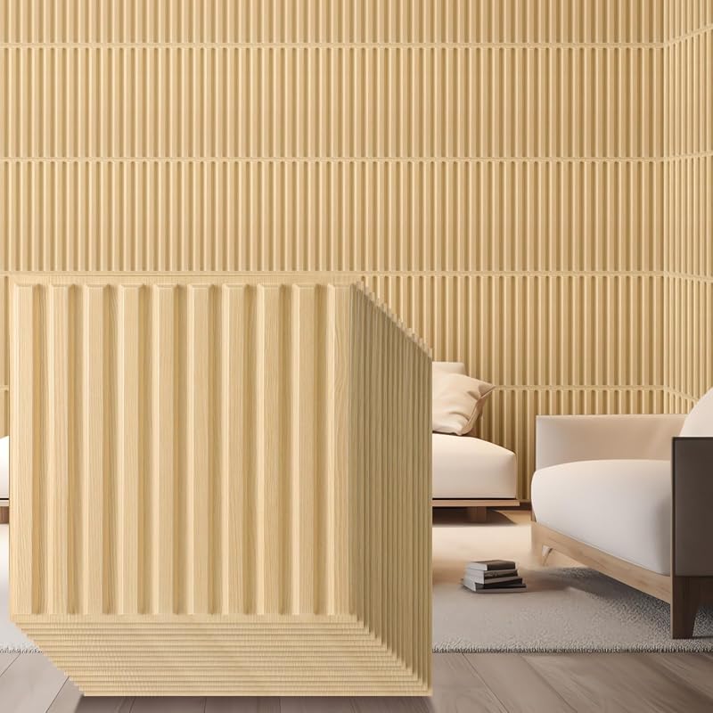 Nuanchu 32 Pcs 3D Fluted Oak Wall Panels, Waterproof Paintable Accent