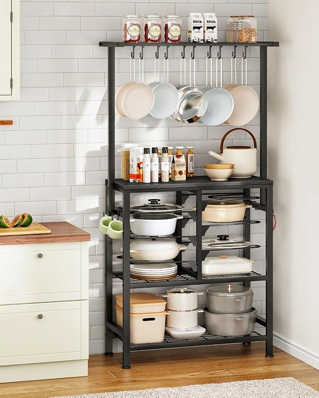 CHOEZON 5-Tier Pots and Pans Organizer Rack, Black Kitchen Bakers Rack