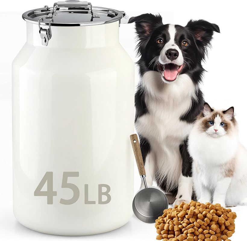 Dog-Cat Food Storage Container 45 lb/48 Qt, Large Stainless Steel Pet