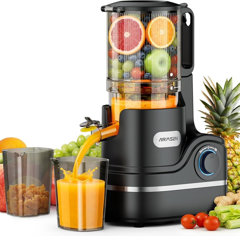 AIRMSEN Cold Press Juicer with 5.8-Inch Feed Chute, 7+1-Stage Slow Mas