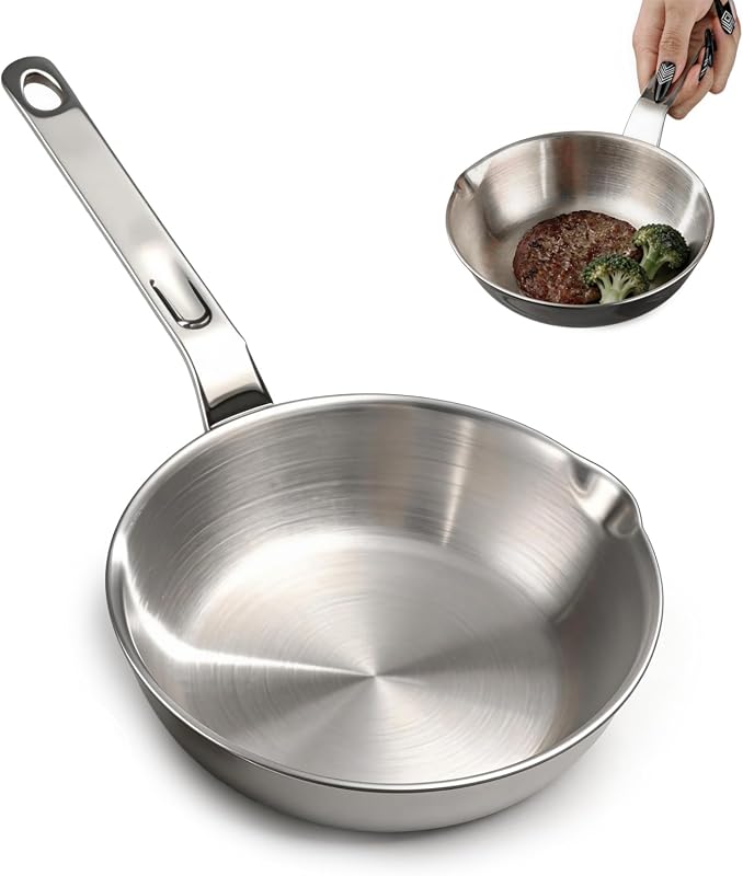 Mini Single Egg Frying Pan, Stainless Steel Small Pan for Omelet and P