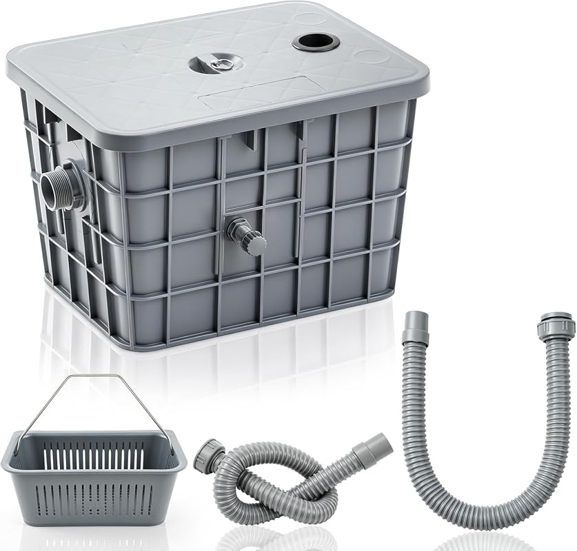 Gerrii 7.6 Gallon Grease Trap with Removable Basket for Commercial Kit