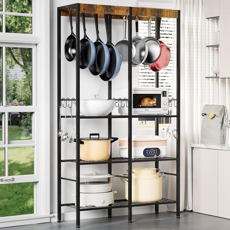 5-Tier Vintage Pot and Pan Organizer Rack with Hanging Rod, Heavy-Duty